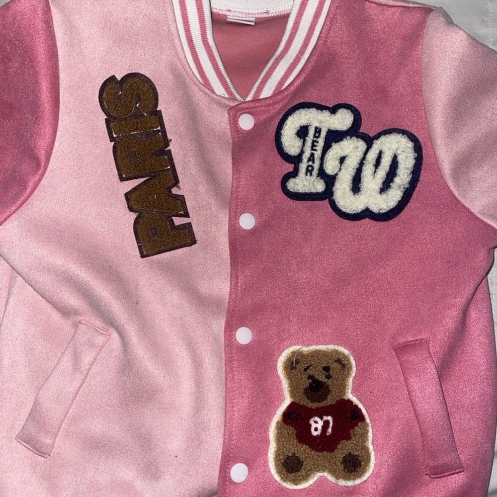 Pink Varsity Jacket with Patches